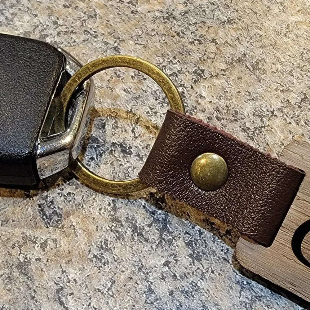 Personalized Photo and Handwriting Keychain - Antiqued Leather and Wood